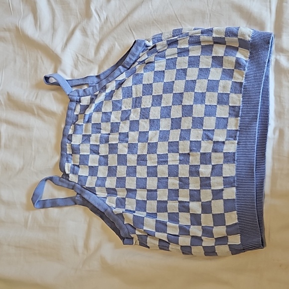 🩴White and Periwinkle Checkered Crop Top Size L - Picture 2 of 5